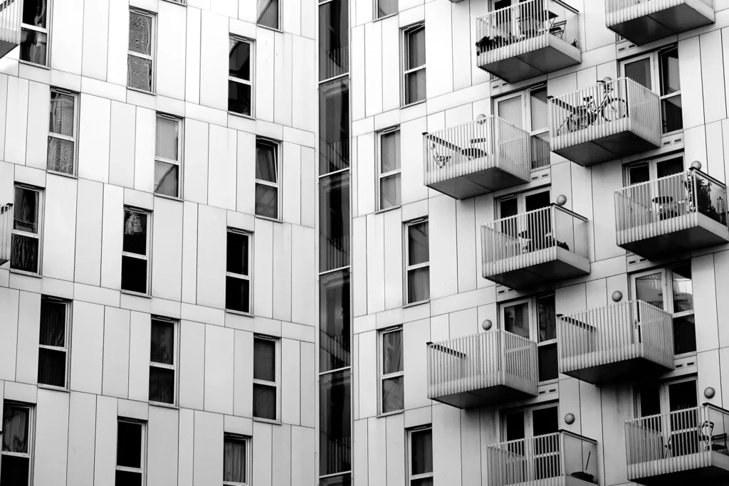 High-rise apartment building with balconies