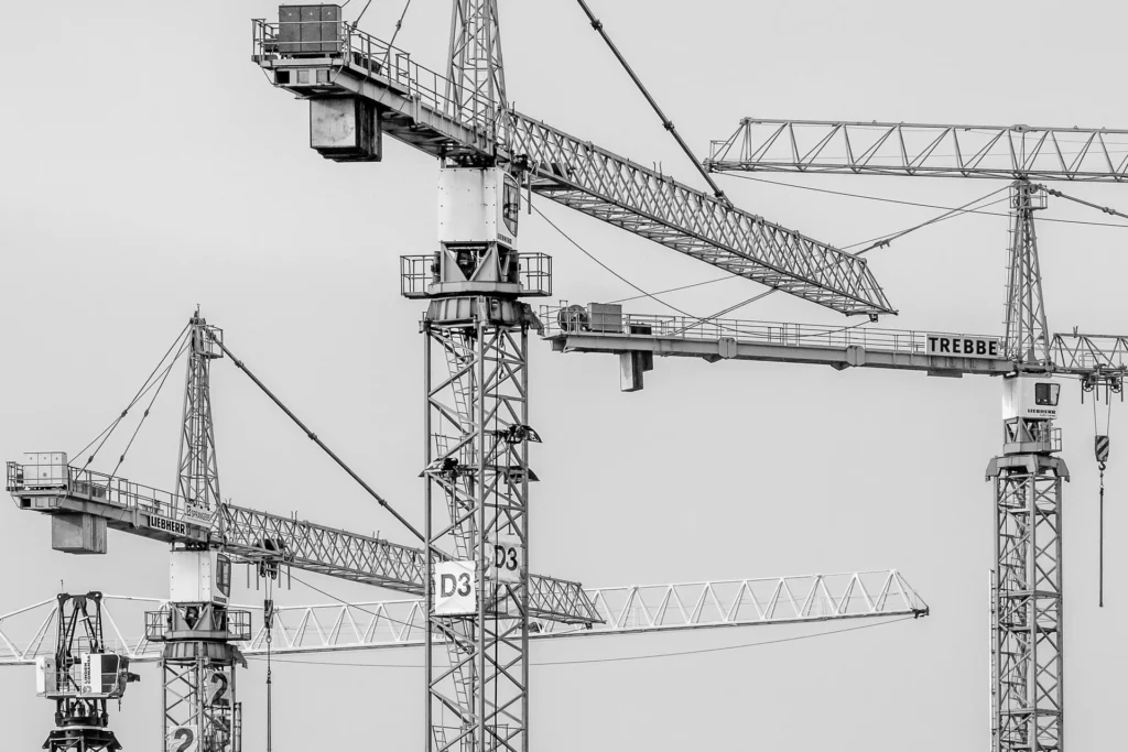 Tower cranes over a construction site