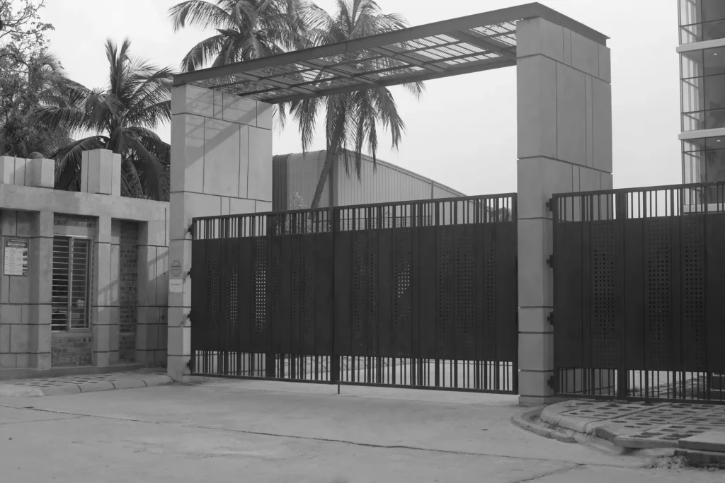 Automated iron gate at a residential community entrance
