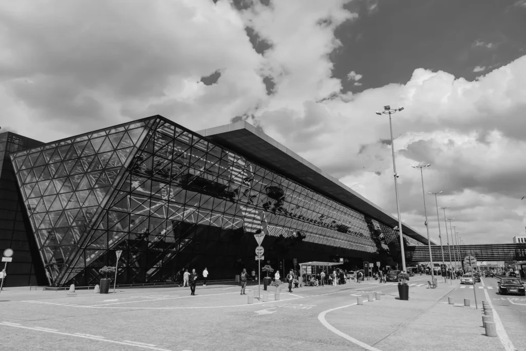 Glass facade of an airport terminal